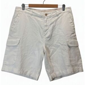 C&C California Mens size 36 White Linen Cargo Shorts Flat Front casual